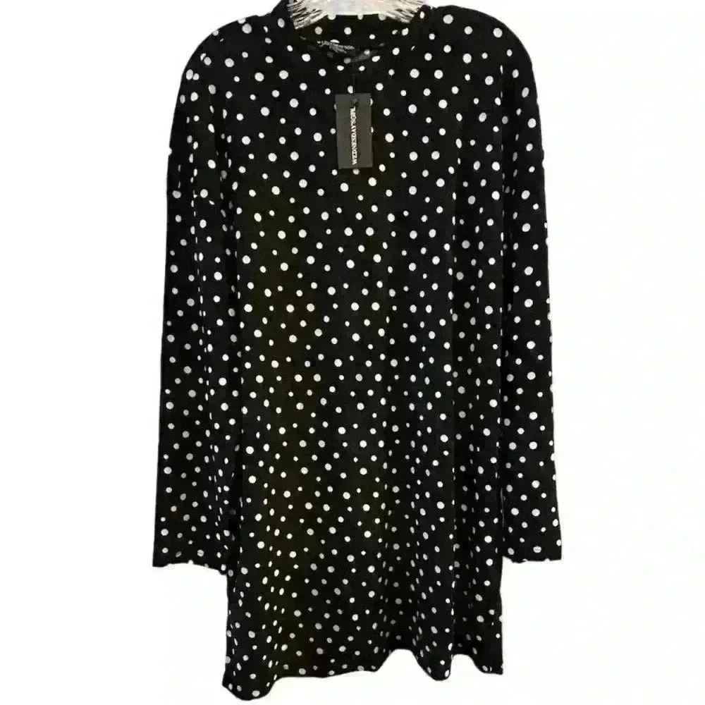 Wednesday's Girl Women's XL Black Polka Dot Knee Length‎ Dress Casual